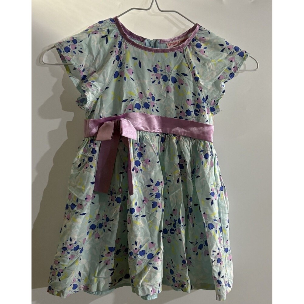 American Girl Bitty Baby Floral Dress Blue Purple Ribbon Belt Girls size 3